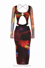 衣類 House of CB マリーナ プリント カットアウト ミディドレス 0N8J532 - Image 6