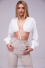 衣類 House of CB ミストレス ロック ウィッシュリスト ホワイト バルーン スリーブ クロップド シャツ ブラレット付き 0N8J739 - Image 3