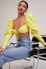 衣類 House of CB ミストレス ロックス タフ ラブ レモン パフ スリーブ クロップド トップ 0N8J754 - Image 4