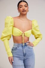 衣類 House of CB ミストレス ロックス タフ ラブ レモン パフ スリーブ クロップド トップ 0N8J754 - Image 7