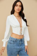 衣類 House of CB ミラベルホワイトレースアップコルセット 0N8J82 - Image 9