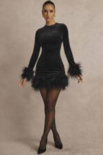 衣類 House of CB ラビニアブラックベルベットミニドレス 0N8J350 - Image 3