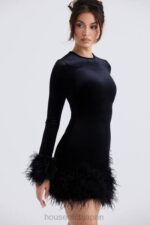 衣類 House of CB ラビニアブラックベルベットミニドレス 0N8J350 - Image 9
