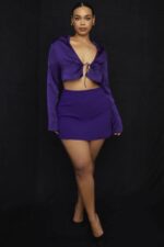 衣類 House of CB ラベンダーグレープサテンクロップドタイフロントトップ 0N8J738 - Image 3