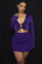 衣類 House of CB ラベンダーグレープサテンクロップドタイフロントトップ 0N8J738 - Image 4