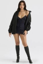 衣類 House of CB ラリッサ ブラック ビーガン レザー オーバーサイズ ボンバー ジャケット 0N8J1039 - Image 4