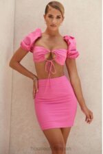 衣類 House of CB リゼット ピンク リネン パフスリーブ コルセット トップ 0N8J103 - Image 7
