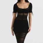 衣類 House of CB リラ ブラック 透かし編みニット ミディドレス 0N8J362