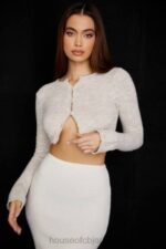衣類 House of CB ルリー オートミール ふわふわニット クロップド カーディガン 0N8J733 - Image 9