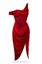 衣類 House of CB ルルレッド非対称ドレープミディコルセットドレス 0N8J587 - Image 9