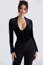 衣類 House of CB レオノーラ ブラック ベルベット コルセット 0N8J33 - Image 7