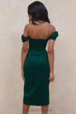 衣類 House of CB ロレッタ エメラルドグリーンのサテンオフショルダードレス 0N8J586 - Image 4