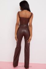 衣類 House of CB inaya ダークブラウン ストレッチ ヴィーガン レザー パンツ 0N8J979 - Image 11