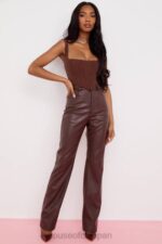 衣類 House of CB inaya ダークブラウン ストレッチ ヴィーガン レザー パンツ 0N8J979 - Image 5