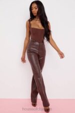 衣類 House of CB inaya ダークブラウン ストレッチ ヴィーガン レザー パンツ 0N8J979 - Image 6