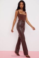 衣類 House of CB inaya ダークブラウン ストレッチ ヴィーガン レザー パンツ 0N8J979 - Image 9