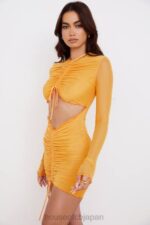 衣類 House of CB jeanelle オレンジ シャーリング メッシュ 長袖 カットアウト ミニドレス 0N8J533 - Image 11