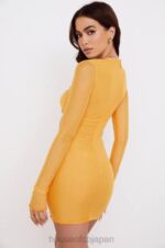 衣類 House of CB jeanelle オレンジ シャーリング メッシュ 長袖 カットアウト ミニドレス 0N8J533 - Image 12