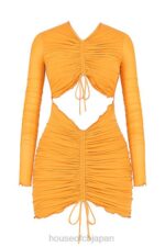衣類 House of CB jeanelle オレンジ シャーリング メッシュ 長袖 カットアウト ミニドレス 0N8J533 - Image 4