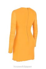 衣類 House of CB jeanelle オレンジ シャーリング メッシュ 長袖 カットアウト ミニドレス 0N8J533 - Image 5