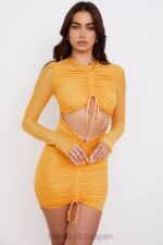 衣類 House of CB jeanelle オレンジ シャーリング メッシュ 長袖 カットアウト ミニドレス 0N8J533 - Image 7