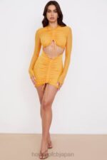 衣類 House of CB jeanelle オレンジ シャーリング メッシュ 長袖 カットアウト ミニドレス 0N8J533 - Image 8
