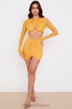 衣類 House of CB jeanelle オレンジ シャーリング メッシュ 長袖 カットアウト ミニドレス 0N8J533 - Image 9