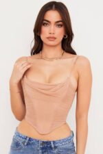 衣類 House of CB Lottie ベージュメッシュドレープコルセット 0N8J80 - Image 6