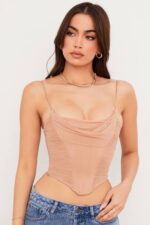 衣類 House of CB Lottie ベージュメッシュドレープコルセット 0N8J80 - Image 7