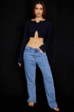衣類 House of CB lulie ネイビー ふわふわニット クロップド カーディガン 0N8J734 - Image 7