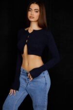 衣類 House of CB lulie ネイビー ふわふわニット クロップド カーディガン 0N8J734 - Image 8