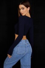 衣類 House of CB lulie ネイビー ふわふわニット クロップド カーディガン 0N8J734 - Image 9