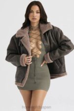 衣類 House of CB Madden Army グリーン ビーガン シアリング アビエーター ジャケット 0N8J1038 - Image 9