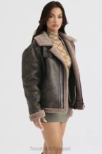 衣類 House of CB Madden Army グリーン ビーガン シアリング アビエーター ジャケット 0N8J1038 - Image 10