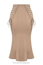 衣類 House of CB Sidonie latte サテン レースアップ ミディスカート 0N8J937 - Image 4