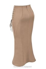 衣類 House of CB Sidonie latte サテン レースアップ ミディスカート 0N8J937 - Image 5
