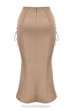 衣類 House of CB Sidonie latte サテン レースアップ ミディスカート 0N8J937 - Image 6