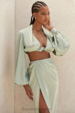 衣類 House of CB tosca sage シルキーサテン プランジ ブルゾン トップ 0N8J807 - Image 12