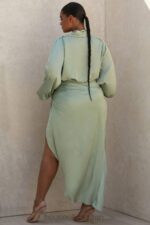 衣類 House of CB tosca sage シルキーサテン プランジ ブルゾン トップ 0N8J807 - Image 3