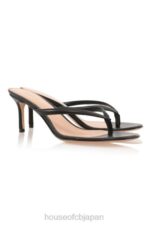 靴 House of CB lola ブラックレザーミッドヒールトングサンダル 0N8J1077 - Image 6